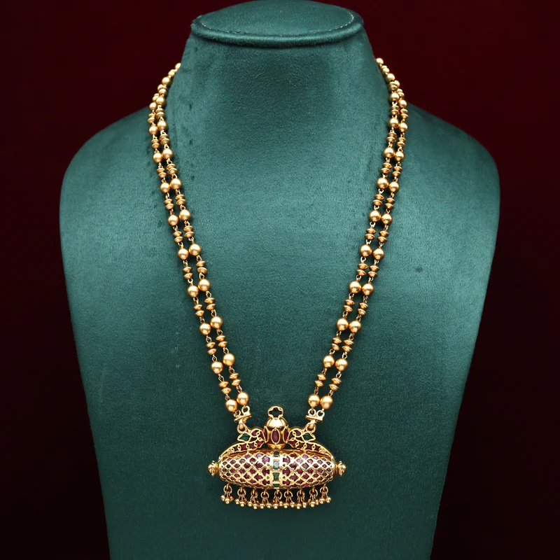Antique Double Layer Rettapakshi Bullet Pendant Mani Mala set